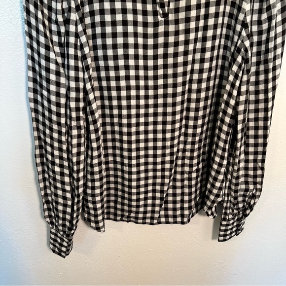 Loft Long Sleeve Blouse Black White Gingham - Picture 10 of 12